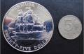 25 долларов.1977г. Бермуды. Парусник/Серебр-й юбилей. Серебро. UNC.