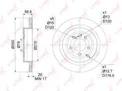 ���� ��������� ������������� 350x20 ������ ��� LAND Rover Range Rover, LAND Rover Discovery LYNXauto BN-1064 BN1064 ����