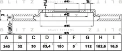 ��������� ���� Blitz 5x150 d(�. �. )=112�� D=340�� Fr ���������� BS0353P ����� BS0353P ����