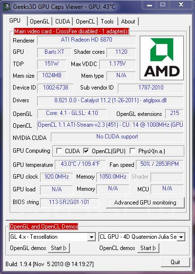 HIS Radeon HD 6870 1 GB DDR5 