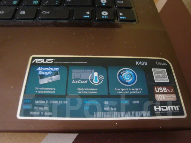 ASUS K43SD. 2,3����, ��� 2048 ��, ���� 500���, WiFi: 1, Bluetooth: 1, ����������� �� 3��. ����