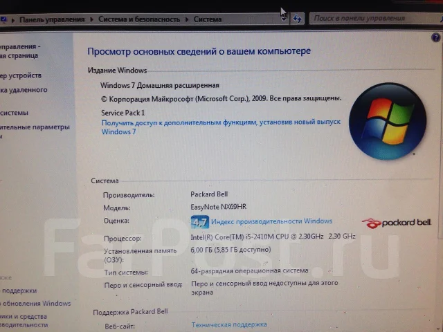 Packard Bell EasyNote NX69. 2,3����, ��� 6 ��, ���� 500���, WiFi: 1, Bluetooth: 1, ����������� �� 3��. ����