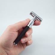 Бритва Parker evolution, хром, прямой рез, ручка черная смола. Под заказ