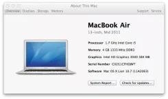 Apple MacBook Air 13 2011 Mid MC965. 1,7����, ��� 4 ��, ���� 256���, WiFi, Bluetooth, ����������� �� 8��. ����