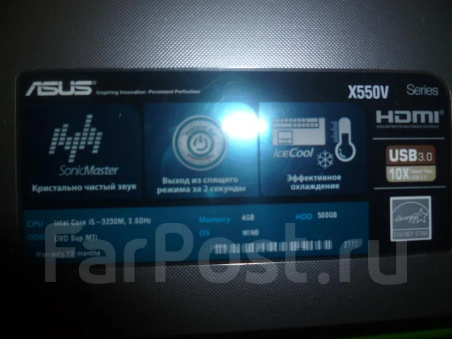 ASUS X50V. 2,6����, ��� 4 ��, ���� 500���, WiFi: 1, Bluetooth: 1, ����������� �� 3��. ����