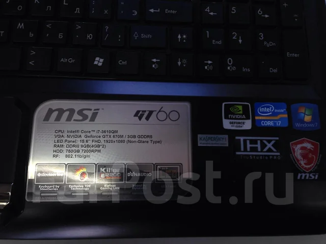 MSI GT60 0NC. 2,3����, ��� 8 ��, ���� 750���, WiFi: 1, Bluetooth: 1 ����