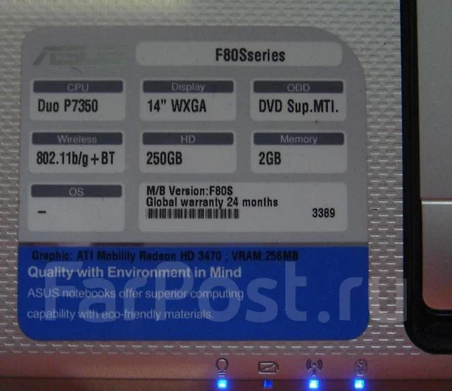 Asus F80S. 2����, ��� 4 ��, ���� 250���, ����������� �� 3��. ����