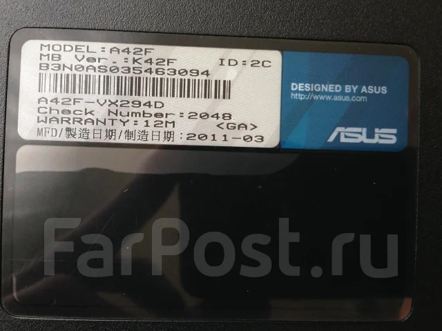 Asus A42F. ��� 2048 ��, ���� 300���, WiFi: 1, Bluetooth: 1 ����