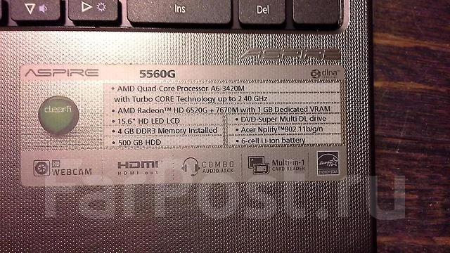 Acer Aspire 5560G-63424G50Mnkk. 1,5����, ���� 1 000���, WiFi: 1, Bluetooth: 1, ����������� �� 2��. ����
