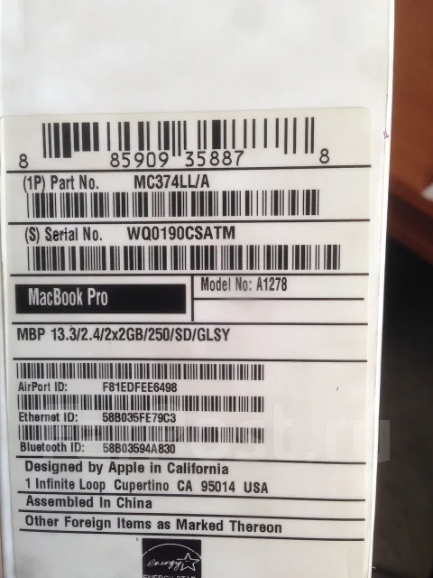 Apple MacBook Pro 13 2010 Mid MC374. 2,4����, ��� 4 ��, ���� 128���, WiFi: 1, Bluetooth: 1, ����������� �� 4��. ����