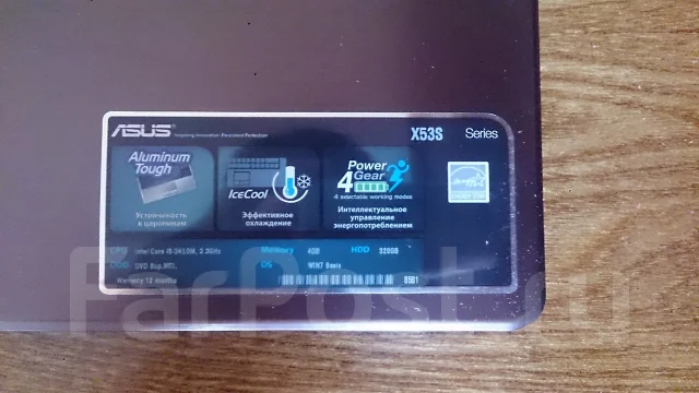 Asus X53S. 2,3����, ��� 4 ��, ���� 320���, ����������� �� 4��. ����