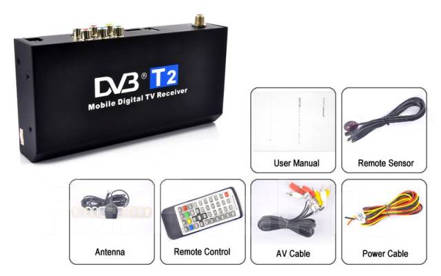 Цифровая приставка DVB-T2+антенна с усилителем в автомобиль. Комплект ...