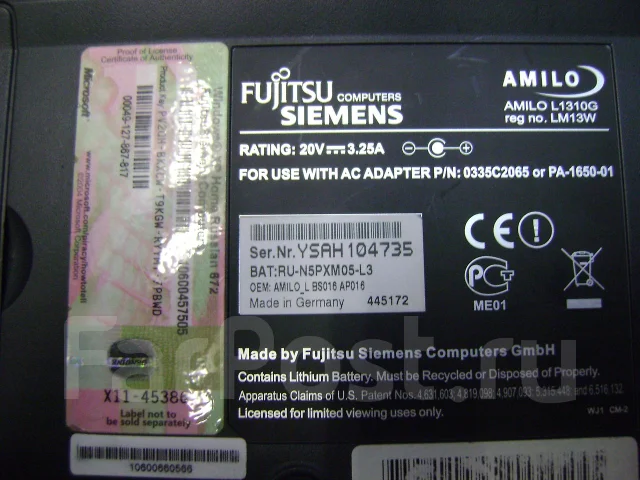 Fujitsu Siemens Amilo. 1,7����, ��� 1536 ��, ���� 100���, WiFi: 1, ����������� �� 1��. ����