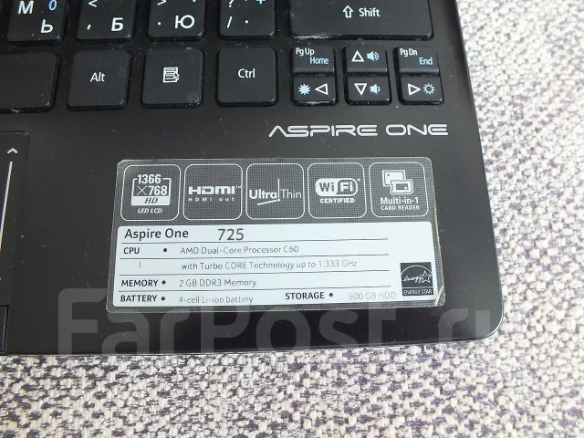 Acer Aspire One 725. 1����, ��� 2048 ��, ���� 500���, ����������� �� 5��. ����