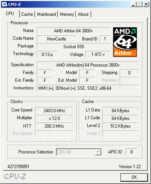 AMD Athlon 64 3800 2.4Ghz S939 512Kb