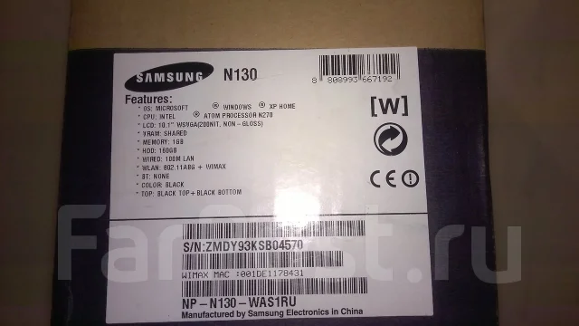 Samsung N130. 1 000����, ��� 1024 ��, ���� 160���, WiFi: 1, ����������� �� 2��. ����