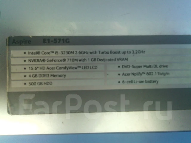 Acer Aspire E1-571G. 2,6����, ��� 4 ��, ���� 500���, WiFi: 1, Bluetooth: 1, ����������� �� 3��. ����