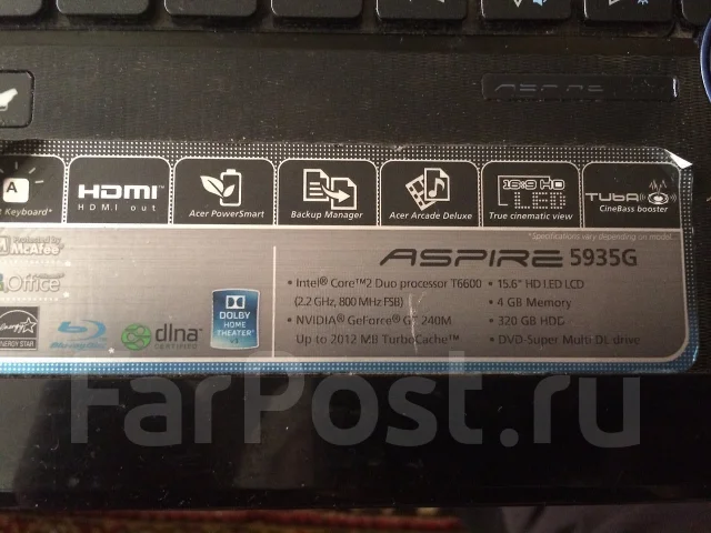 Acer Aspire 5935G. 2,2����, ��� 4 ��, ���� 500���, WiFi: 1, Bluetooth: 1 ����