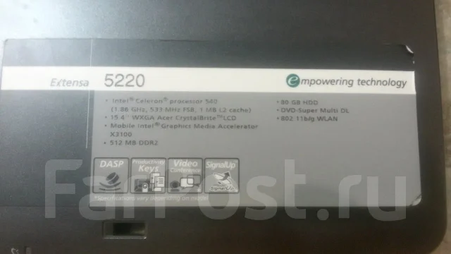 Acer Extensa 5220. ��� 512 ��, ���� 80���, WiFi: 1, Bluetooth: 1 ����