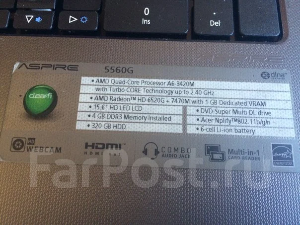 Acer Aspire 5560G. 2,4����, ��� 4 ��, ���� 500���, WiFi: 1, Bluetooth: 1, ����������� �� 4��. ����