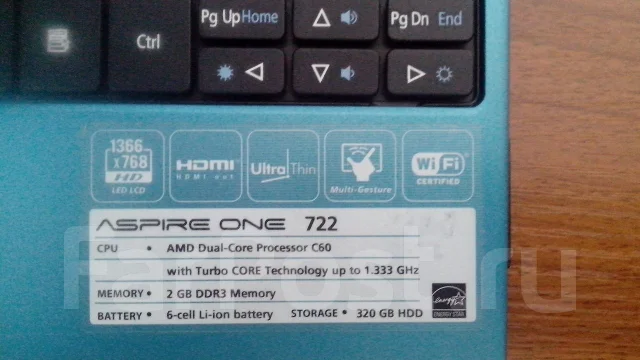 Acer Aspire One 722. 1����, ���� 320���, Bluetooth: 1, ����������� �� 6��. ����