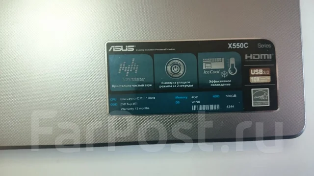 Asus X550CC-XO072H. ��� 4 ��, ���� 500���, WiFi: 1, Bluetooth: 1, ����������� �� 4��. ����