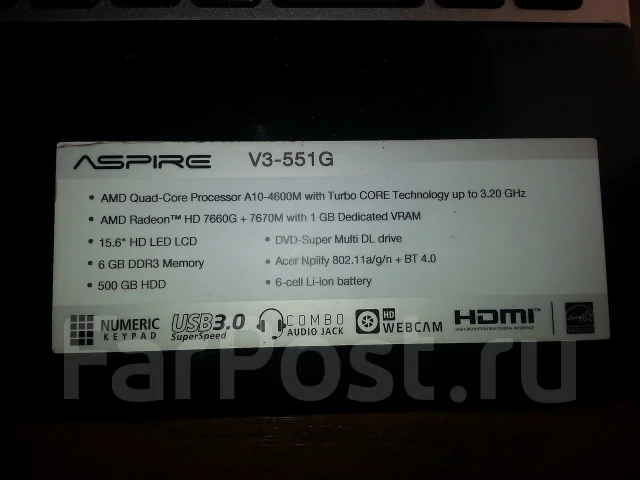 Acer Aspire V3-551G. 2,3����, ��� 6 ��, ���� 500���, ����������� �� 3��. ����