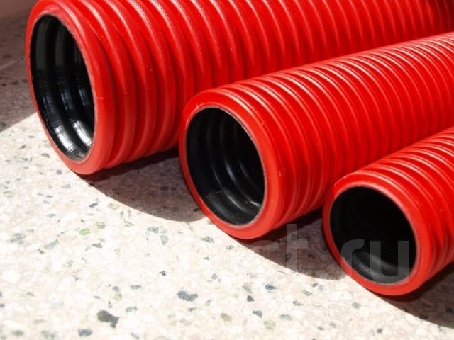 Труба двухстенная гофрированная ПНД/ПВД красная, трубы ПВХ, ПНД, в ...