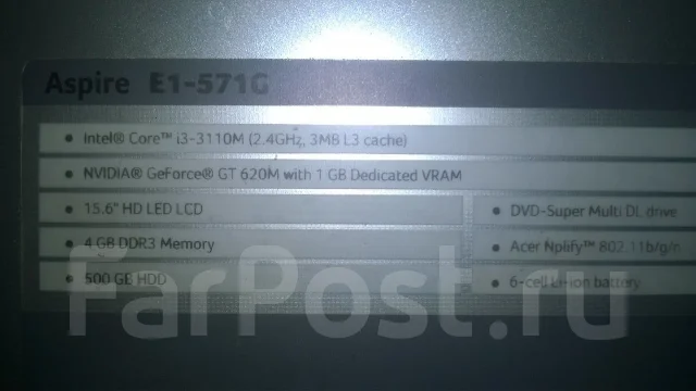 Acer Aspire E1-571G-33114G50Mnks. 2,4����, ��� 4 ��, ���� 500���, WiFi: 1, ����������� �� 4��. ��� ����� �� ����