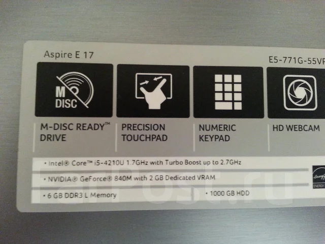 Acer Aspire E5-771G-55VP. 1,7����, ��� 6 ��, ���� 1 000���, WiFi: 1, Bluetooth: 1 ����
