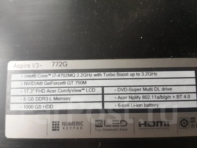 Acer Aspire V3-772G. 3,2����, ��� 8 ��, ���� 1 000���, WiFi: 1, Bluetooth: 1, ����������� �� 4��. ����