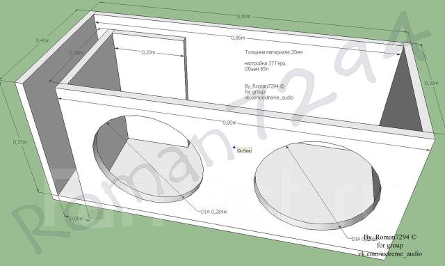 Чертеж короба под 12 сабвуфер мистери