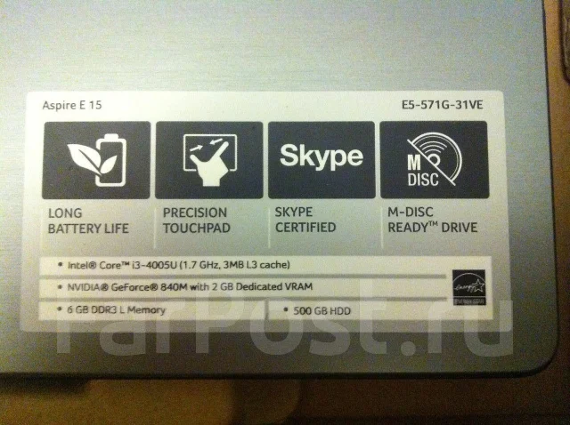 Acer Aspire E5-571G. 1,7����, ��� 6 ��, ���� 500���, WiFi: 1, Bluetooth: 1 ����