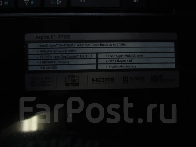 Acer Aspire E1-772G. 2,5����, ��� 4 ��, ���� 500���, WiFi: 1, Bluetooth: 1, ����������� �� 4��. ����