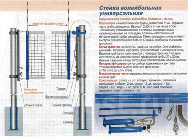 Установка волейбольных стоек со стаканами в зале