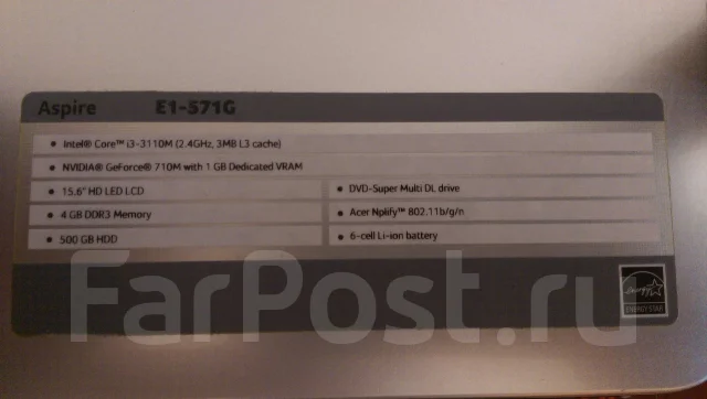 Acer Aspire E1-571-33114G50Mnks. 2,4����, ��� 4 ��, ���� 445���, WiFi: 1 ����