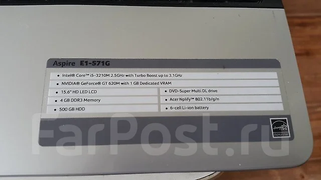 Acer Aspire E1-571G. 2,5����, ��� 4 ��, ���� 500���, WiFi: 1, Bluetooth: 1, ����������� �� 6��. ����