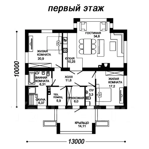 Проект дома из газобетона 9-137П, 100-200 кв. м. 160,0 кв. м. 75,0 кв ...
