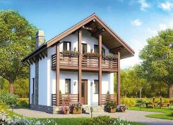 Проект дома из пеноблоков ПБ 1-53. до 100 кв. м., 2 этажа, 3 комнаты, бетон