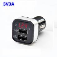 USB зарядка в прикуриватель 1А + 2А с измерением напряжения сети