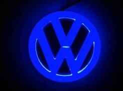 Эмблема 4D синяя подсветка (110x110) Фольксваген. Volkswagen