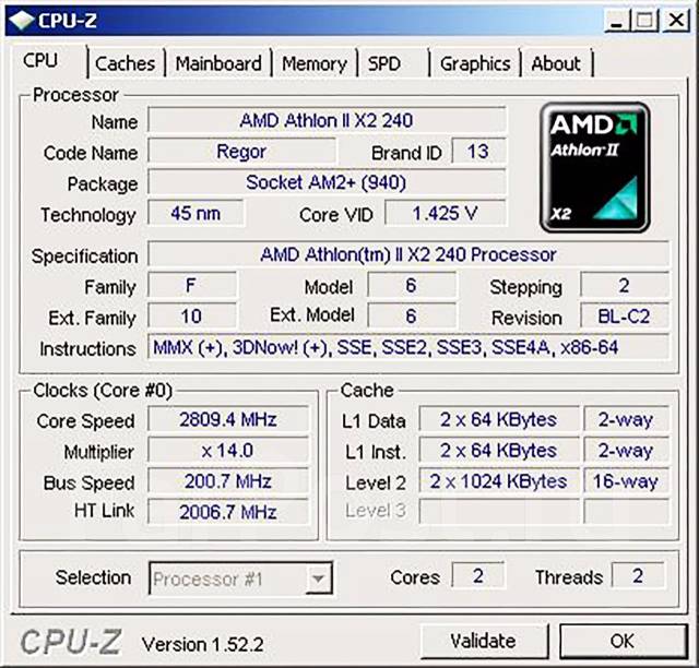 AMD Athlon II X2 240 2.8Ghz x 2 AM2 AM3 2Mb