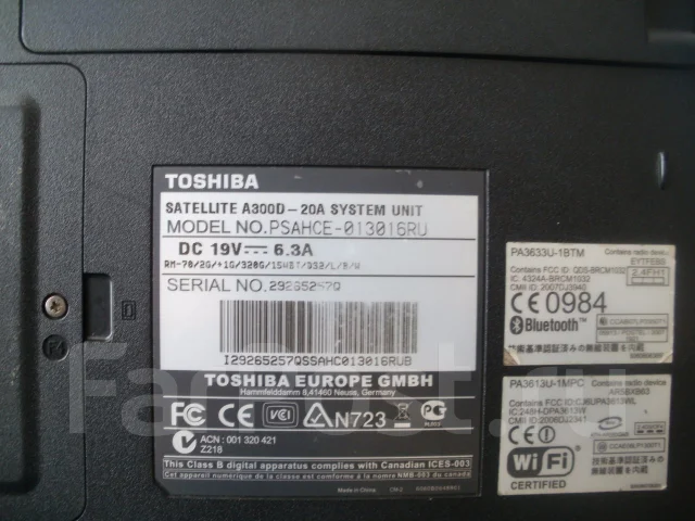 Toshiba Satellite A300D. 15.4", WiFi: 1, Bluetooth: 1 ����
