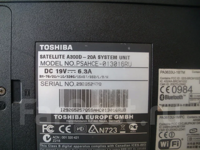 Toshiba Satellite A300D. 15.4", WiFi: 1, Bluetooth: 1 ����