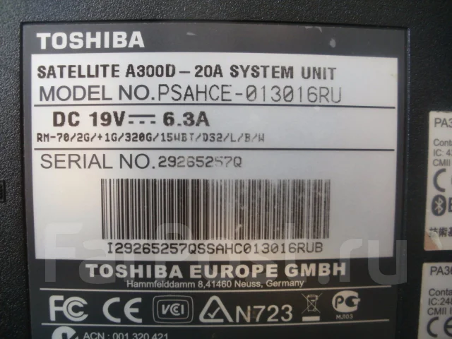 Toshiba Satellite A300D. 15.4", WiFi: 1, Bluetooth: 1 ����