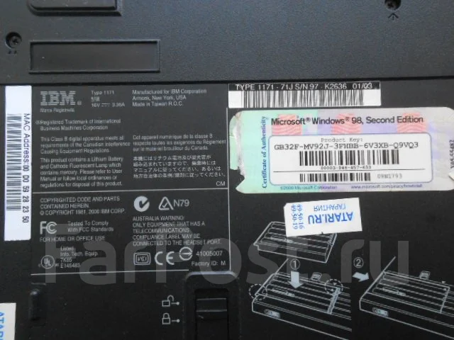 IBM ThinkPad. 0,6����, ��� 256 �� � ������, ���� 10���, ����������� �� 1��. ����