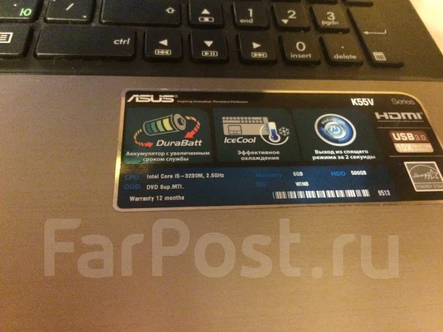 Asus K55VD. 2,6����, ��� 6 ��, ���� 500���, WiFi: 1, Bluetooth: 1, ����������� �� 6��. ����