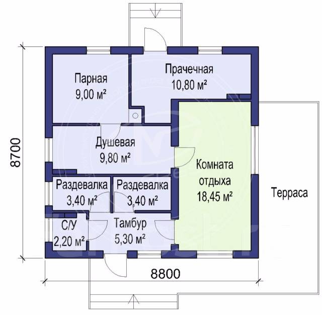 План бани с комнатой отдыха