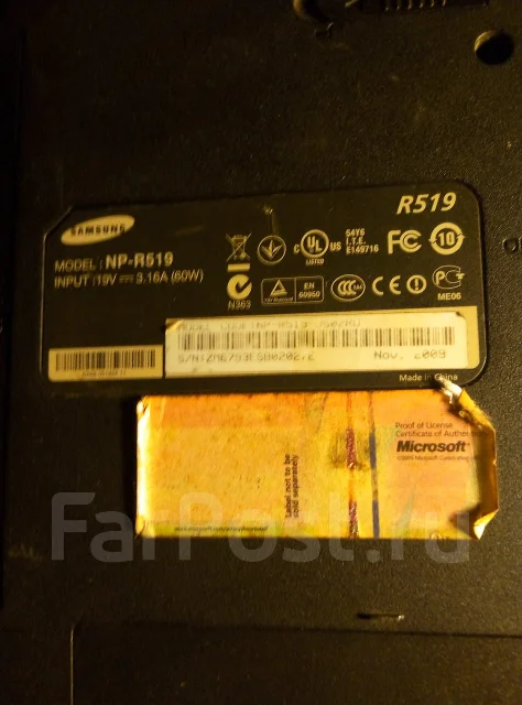 Samsung R519. 15", 2,2����, ��� 3072 ��, ���� 250���, WiFi: 1, Bluetooth: 1 ����