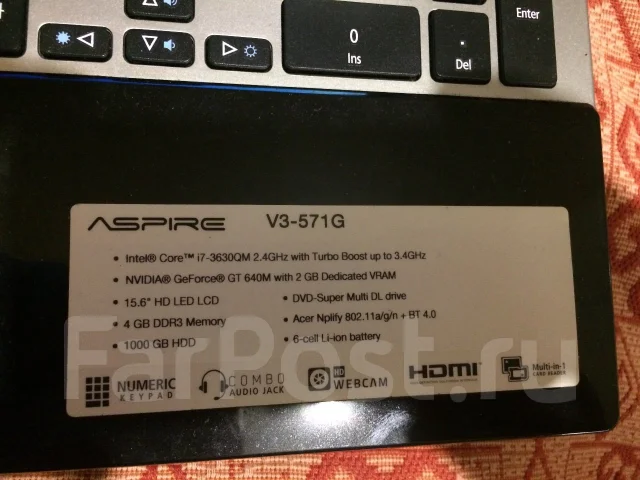 Acer Aspire V3-571G. 15.6", 2,4����, ��� 8 ��, ���� 930���, WiFi: 1, Bluetooth: 1, ����������� �� 4��. ����